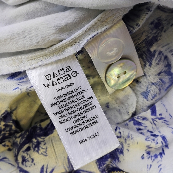 Joie Linen Wide Leg Belted Pants White Blue Tropical Beachy Coastal Size XL - Picture 9 of 14